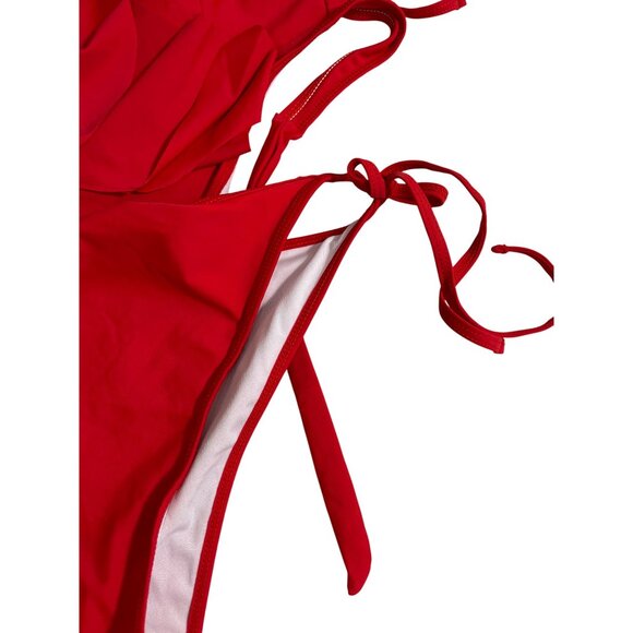 Lommitti Red Halter Neck Ruffled One-Piece Swimsuit Sz L - Picture 7 of 8